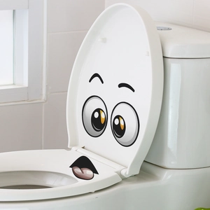 Cute cartoon smiley face toilet lid decal, waterproof vinyl stickers for bathroom decor