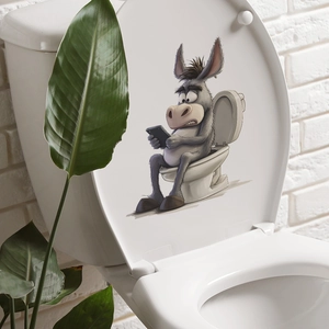 Lustiger Esel am Handy auf Toilettendeckel, wasserfester PVC-Wandtattoo für das Badezimmer
