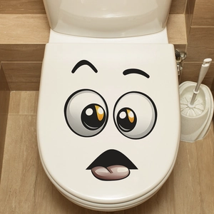 Funny cartoon surprise face sticker for toilet lid decoration in modern bathroom