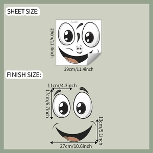 Detailed size sheet for funny cartoon eyes and smiling face bathroom toilet stickers