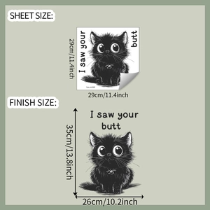 Layout detail showing cute black cat toilet sticker and I saw your butt typography