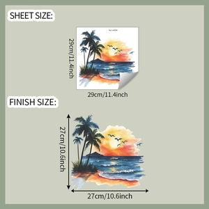 Detailed sheet size 29x29cm of sunset beach palm tree watercolor bathroom wall sticker