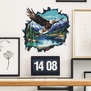 3D wall sticker featuring a soaring eagle and nature landscape with broken wall effect