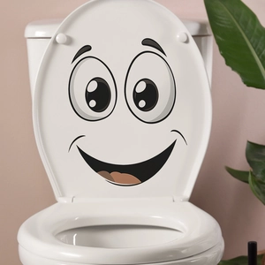 Funny cartoon big eyes smiley face waterproof PVC toilet lid wall sticker decor