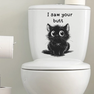 Funny black cat wall sticker with I saw your butt slogan for bathroom toilet decoration