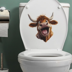 Funny Highland Cow Toilet Seat Sticker PVC Waterproof Laughing Cow Animal Wall Decal For Bathroom Decor Humorous Sticker