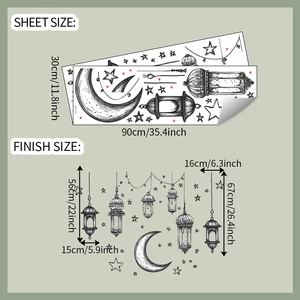 Detail of Ramadan wall stickers with stars and lanterns showing size dimensions in 30x90cm