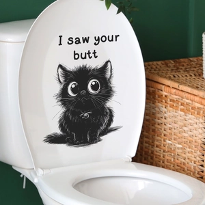 Funny black cat toilet sticker with I saw your butt slogan for bathroom decor