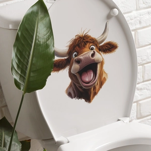 Funny Highland Cow toilet lid decal made of waterproof PVC for bathroom decoration