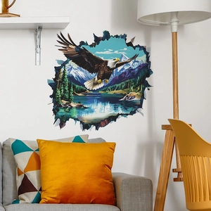 3D wall sticker featuring a soaring eagle over mountains for living room decor