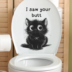 Funny Black Cat I Saw Your Butt Bathroom Sticker PVC Waterproof Toilet Decal Humor Wall Art For Home Decor