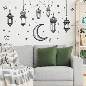 Modern Minimalist PVC Wall Sticker Ramadan Moon Star Lantern Line Art Decorative DIY Decal For Living Room Bedroom Home Decor