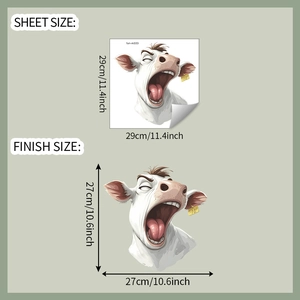 Detail view of cartoon cow wall sticker showing size 29x29cm for bathroom decoration