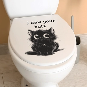 Funny black cat toilet sticker featuring I saw your butt slogan for bathroom decoration