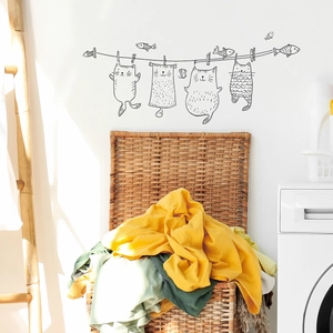 Creative cartoon cat laundry line wall stickers for cozy home laundry room decoration