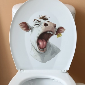 Funny Cartoon Cow Head Toilet Sticker Waterproof PVC Wall Decal For Bathroom Home Decor Humorous Animal Peeping Sticker