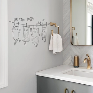 Creative black cat laundry line wall sticker for minimalist home wall decoration