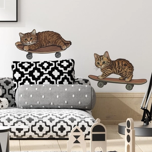 Cartoon cats on skateboards wall stickers for cozy living room or kids bedroom decor