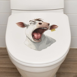 Creative cartoon cow toilet seat sticker with funny expression and decorative wall decal
