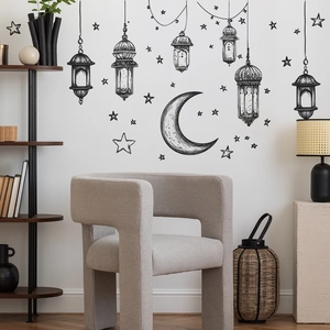Minimalist hand-drawn moon and star wall stickers for a modern living room decor