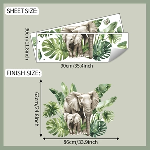 Dimensions détaillées de la planche et taille finale du sticker mural éléphant jungle