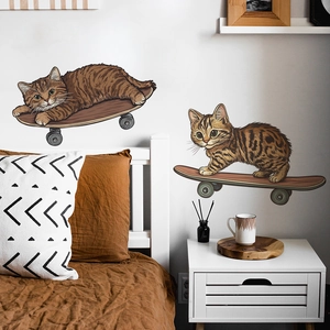 Cartoon cats on skateboards wall decals for minimalist bedroom and living room wall decor