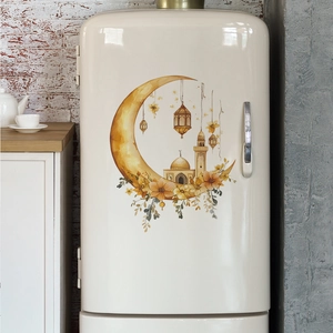 Eid Moon and Mosque refrigerator wall stickers for home decor with lantern elements