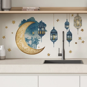 Ramadan moon and blue lanterns wall decals for bedroom and living room home decoration