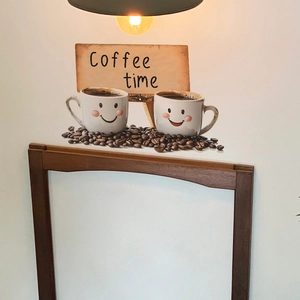 Cute coffee cup wall sticker with Coffee Time slogan and beans for kitchen decor