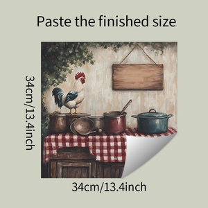 Self-adhesive farmhouse rooster decal for kitchen cabinets with 34cm dimensions