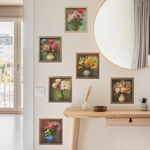 6er-Set 3D-Blumenvasen-Wandaufkleber mit realistischen Schatteneffekten für Dekoration