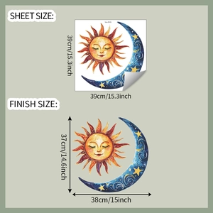 Detail view of Sun and Moon wall sticker dimensions with sheet and finish size display