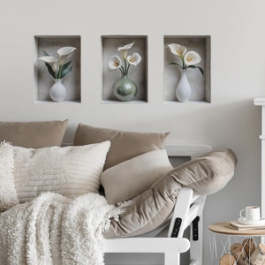 3D Calla Lily Flower Vase Wall Stickers PVC Removable Mural Art Decals For Living Room Bedroom Kitchen Home Decor