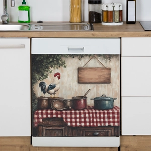 Rustic oil painting style rooster dishwasher sticker for kitchen cabinet decor