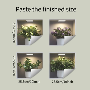 Detail showing 3D wall stickers with green plant designs and dimension of 25.5cm