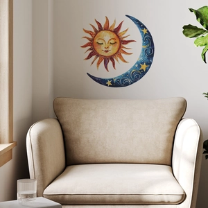 Artistic sun and moon watercolor wall stickers for cozy minimalist bedroom decoration