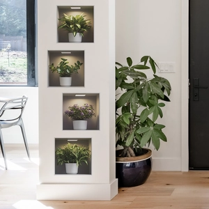 Modern warm white LED recessed spotlights for wall niches highlighting indoor potted plants