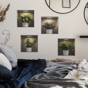 3D potted green plants wall stickers for bedroom home decor 4-piece set