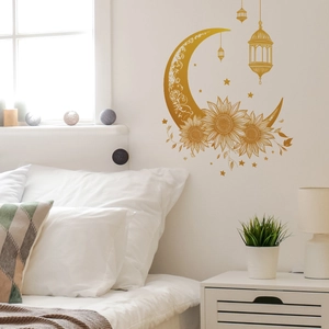 Bohemian gold crescent moon and sunflower wall decals for bedroom background decoration