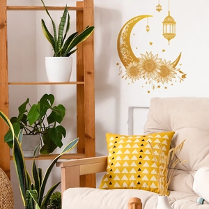 Golden moon and floral mandala wall stickers for bedroom and living room decor