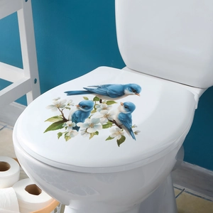 Cartoon Blaue Vögel und Kirschblüten Wandaufkleber für Toilettendeckel Baddekoration