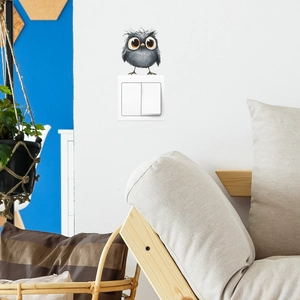 Cute cartoon owl wall sticker for light switch in a cozy living room home decor