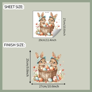 Detail showing Easter bunny and eggs wall sticker dimensions for bathroom decoration