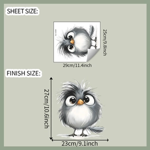 Size chart showing original sheet and finished dimensions for cartoon owl wall sticker