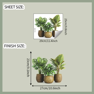 Detailed sheet size and finish size guide for tropical plant toilet wall stickers
