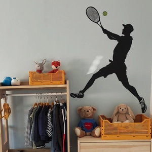 Sticker mural silhouette de joueur de tennis noir avec balle verte pour déco sport