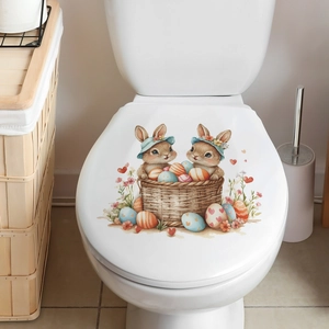Easter bunny and colorful eggs decorative waterproof PVC sticker for toilet lid covers