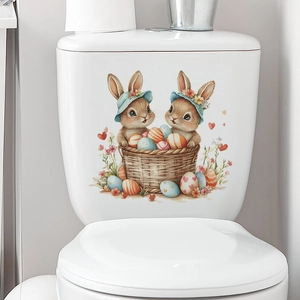 Easter bunny and colorful eggs toilet lid sticker for festive bathroom wall decoration