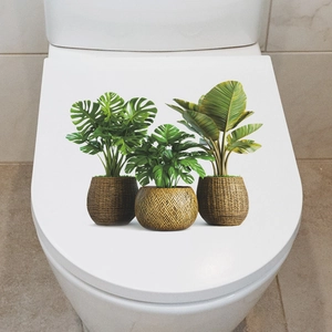 Tropical green plant potted stickers for bathroom toilet seat decoration and home aesthetics