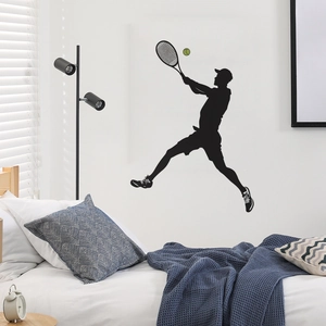 Sticker Mural Silhouette Athlète Joueur de Tennis PVC Amovible Thème Sportif Mural pour Chambre Salon Décoration de la Maison